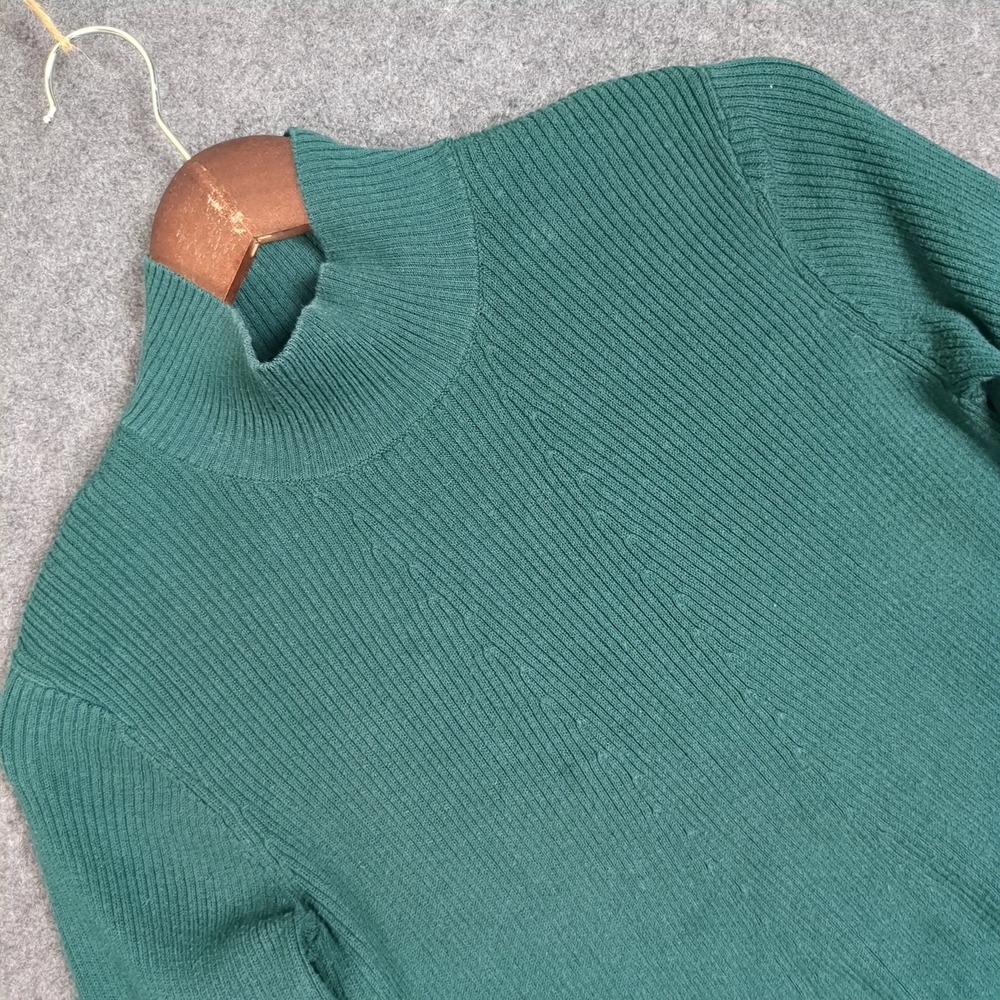 Orvis Womens‎ Small Green Ribbed Mock Neck Long Sleeve Knit Sweater Top